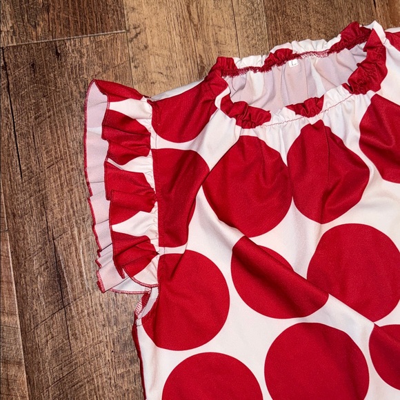 Vibrant Red Polka Dot Ruffle Sleeve Blouse - Picture 2 of 6